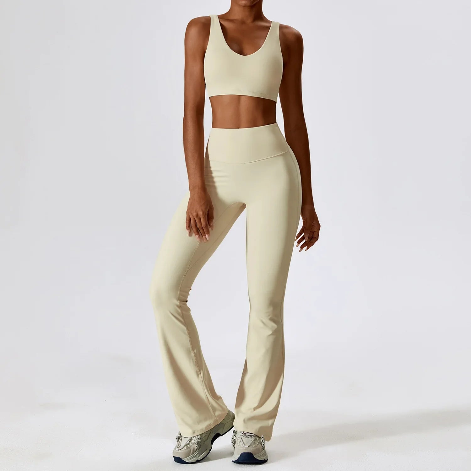 Yoga Set 2PCS Seamless Women Sportswear Workout Clothes Athletic Wear Gym Legging Fitness Bra Crop Top Long Sleeve Sports Suits Oat Apricot Set-2 CHINA