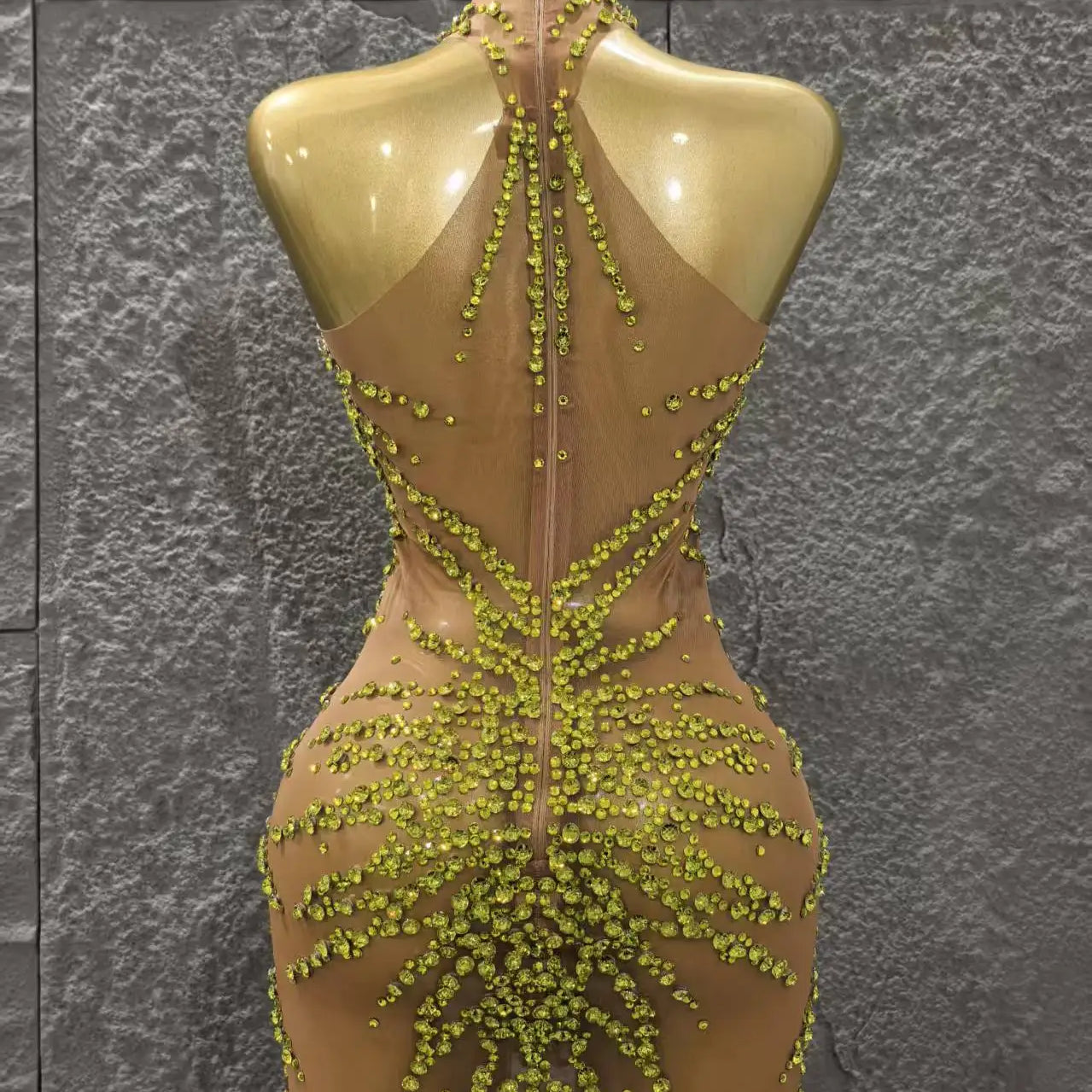 Shinning Crystal Women Sexy Sleeveless Mesh See Thorugh Bodycon Mini Dress Nightclub Party Bar Singer Performance Stage Wear