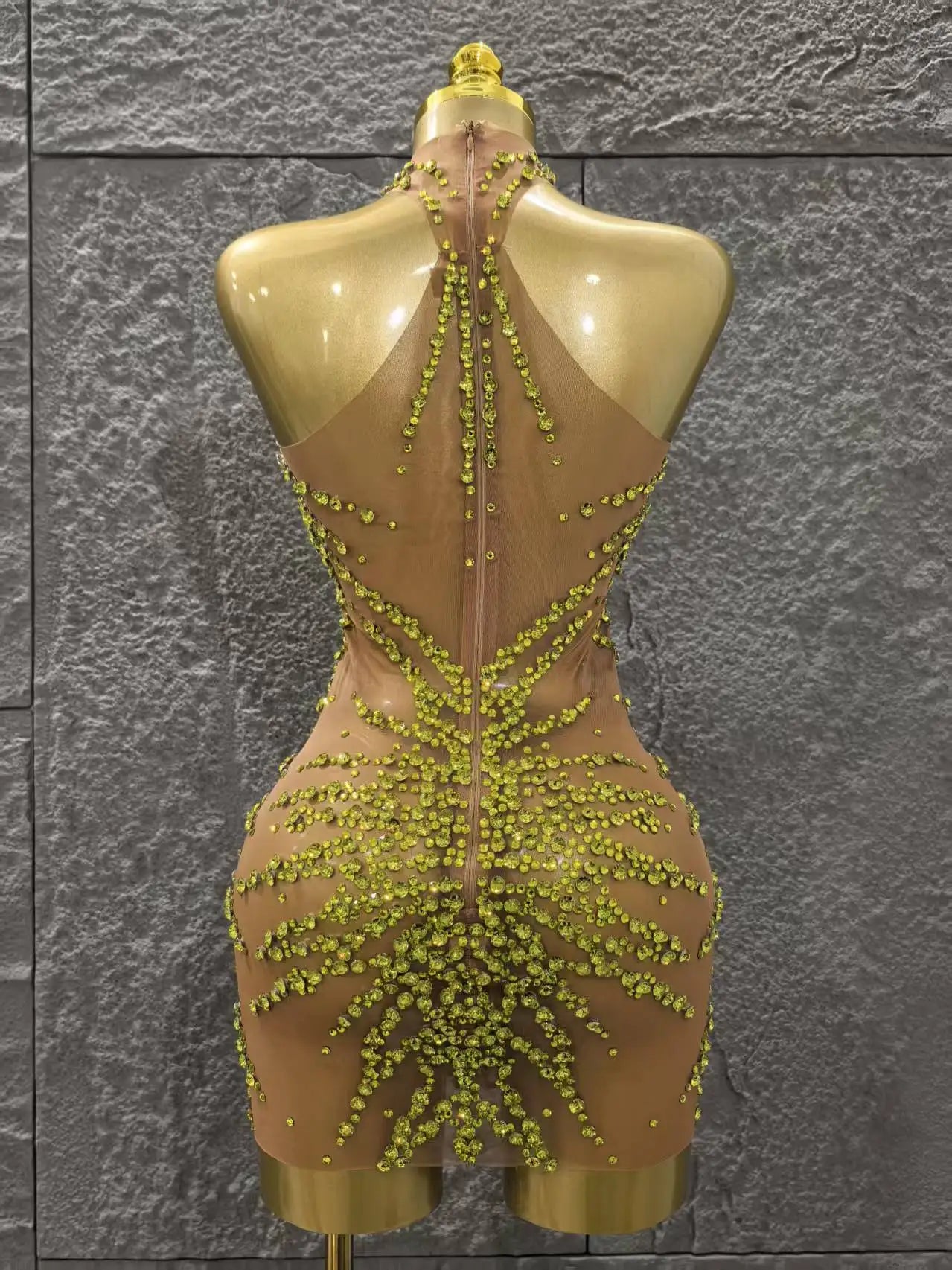 Shinning Crystal Women Sexy Sleeveless Mesh See Thorugh Bodycon Mini Dress Nightclub Party Bar Singer Performance Stage Wear