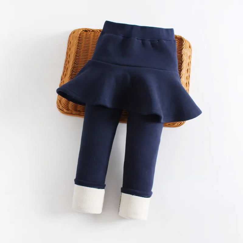 Girls Winter Leggings Pants Kids Pants Fleece Legging for Girls Thick Warm False Two Pieces Culotte Children Skirtpants Trousers navy blue 2