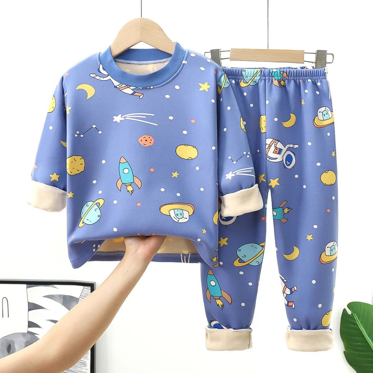 Children's warm underwear set for boy middle and girls plush and thick autumn clothes autumn pants baby pajamas baby and toddler 2
