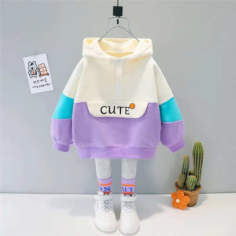 Girls Clothes Spring Autumn Baby Kids Clothing Sets Hooded Casual T Shirt Pants Toddler Infant Tracksuit Children Outfits MC2119-Purpl