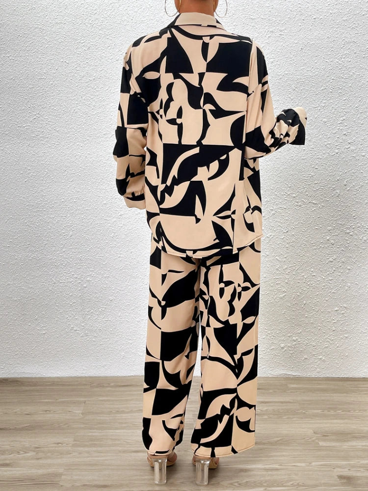 2 Piece Sets Women Outfit New in Spring Summer Fashion Women Tops Elegant Commuting Printed Button Pants Set Women's Clothing