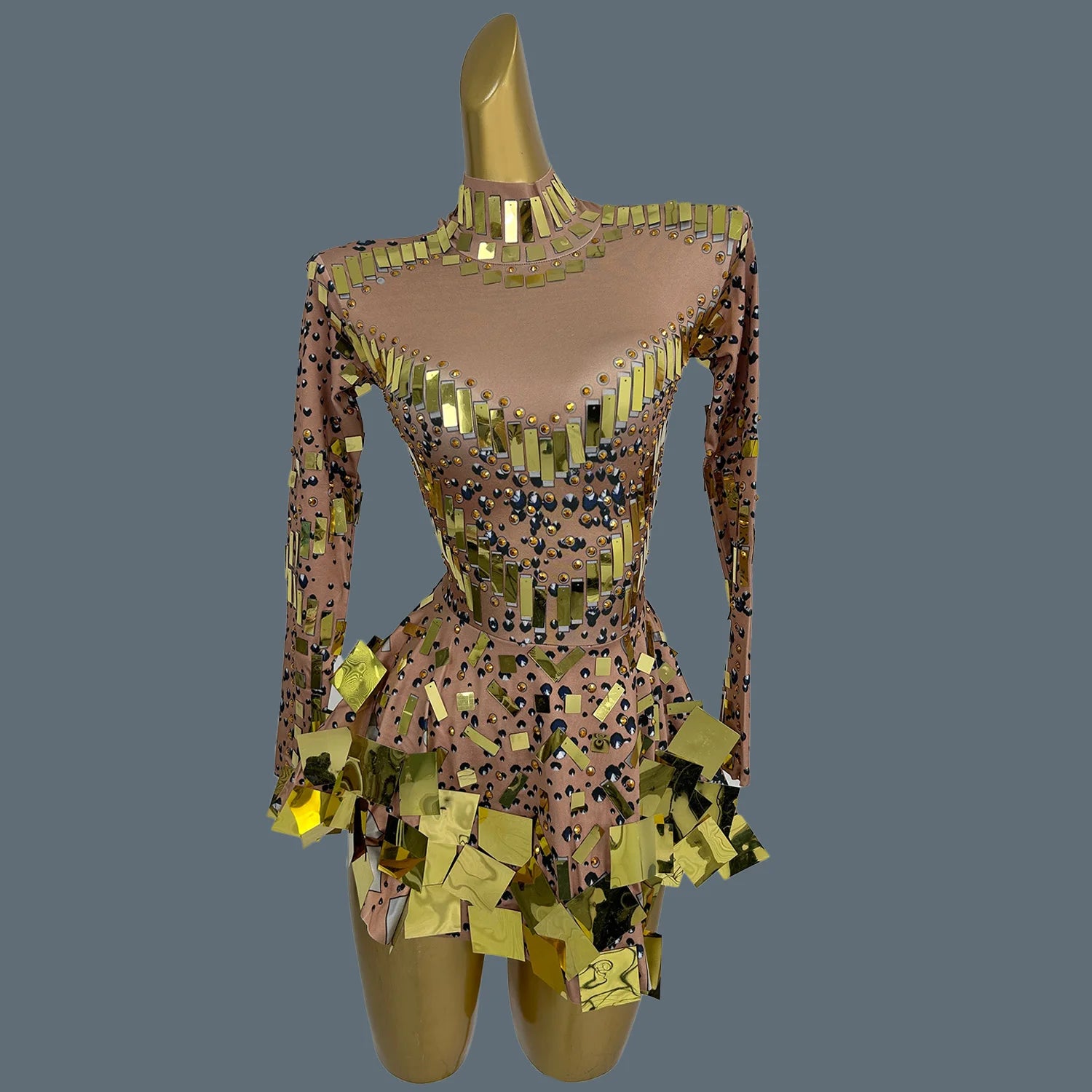 Fancy Sequins Pleated Mini Dress for Hot Girls Bar Nightclub Stage Show Outfit Dance Performance Wear Dance Troupe Outfit Xieshi