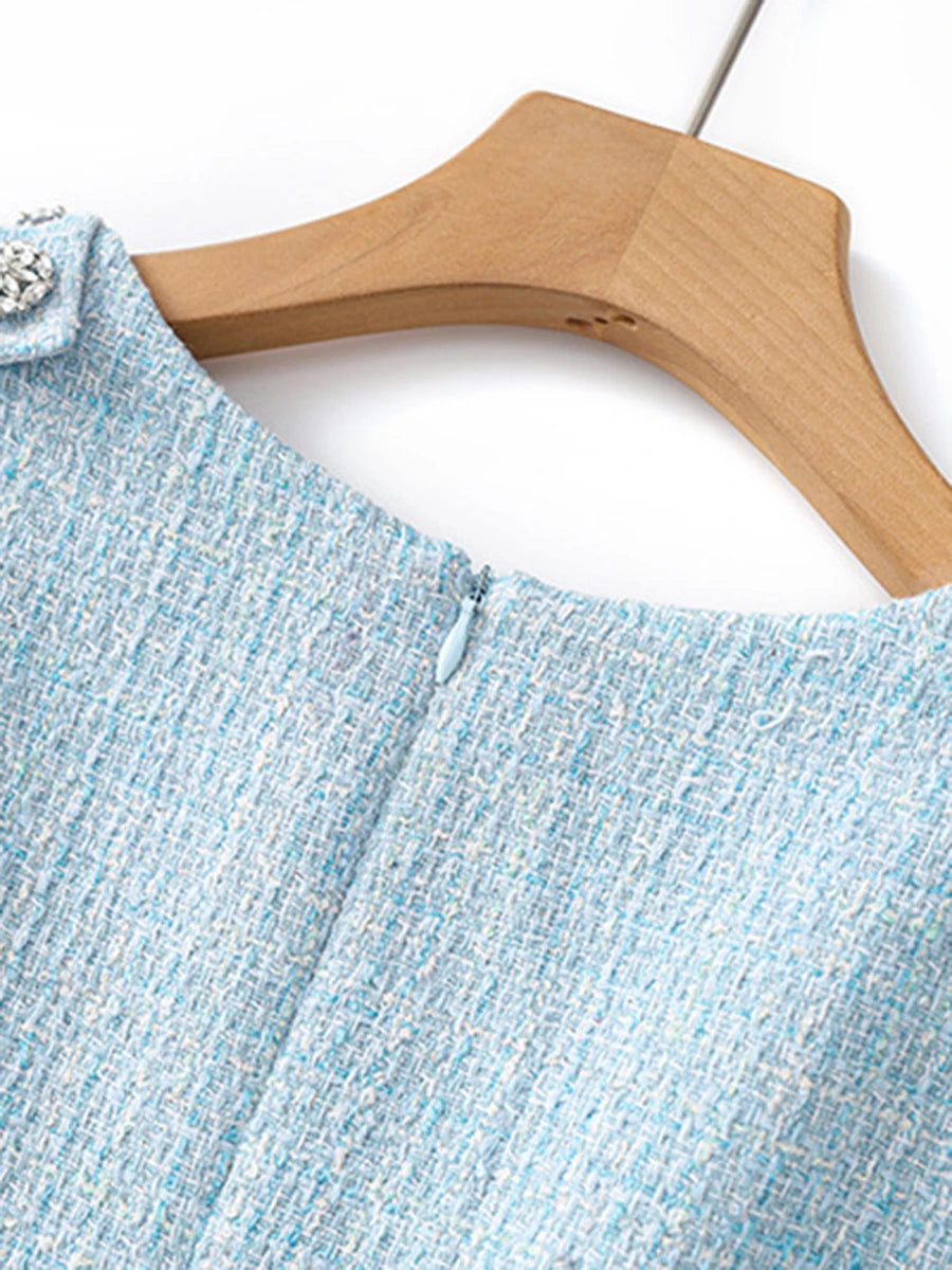 TWOTWINSTYLE Solid Slimming Spliced Button Dresses for Women Round Neck Sleevless Temperament Mini Dress Female Fashion Clothing