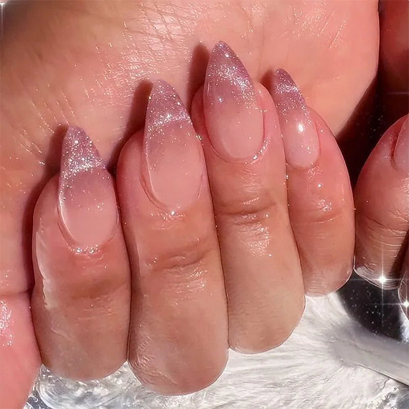 24Pcs Almond False Nails Cute Strawberries with French Design Simple White Wearable Fake Nails Decoration Press on Nail Tips Art