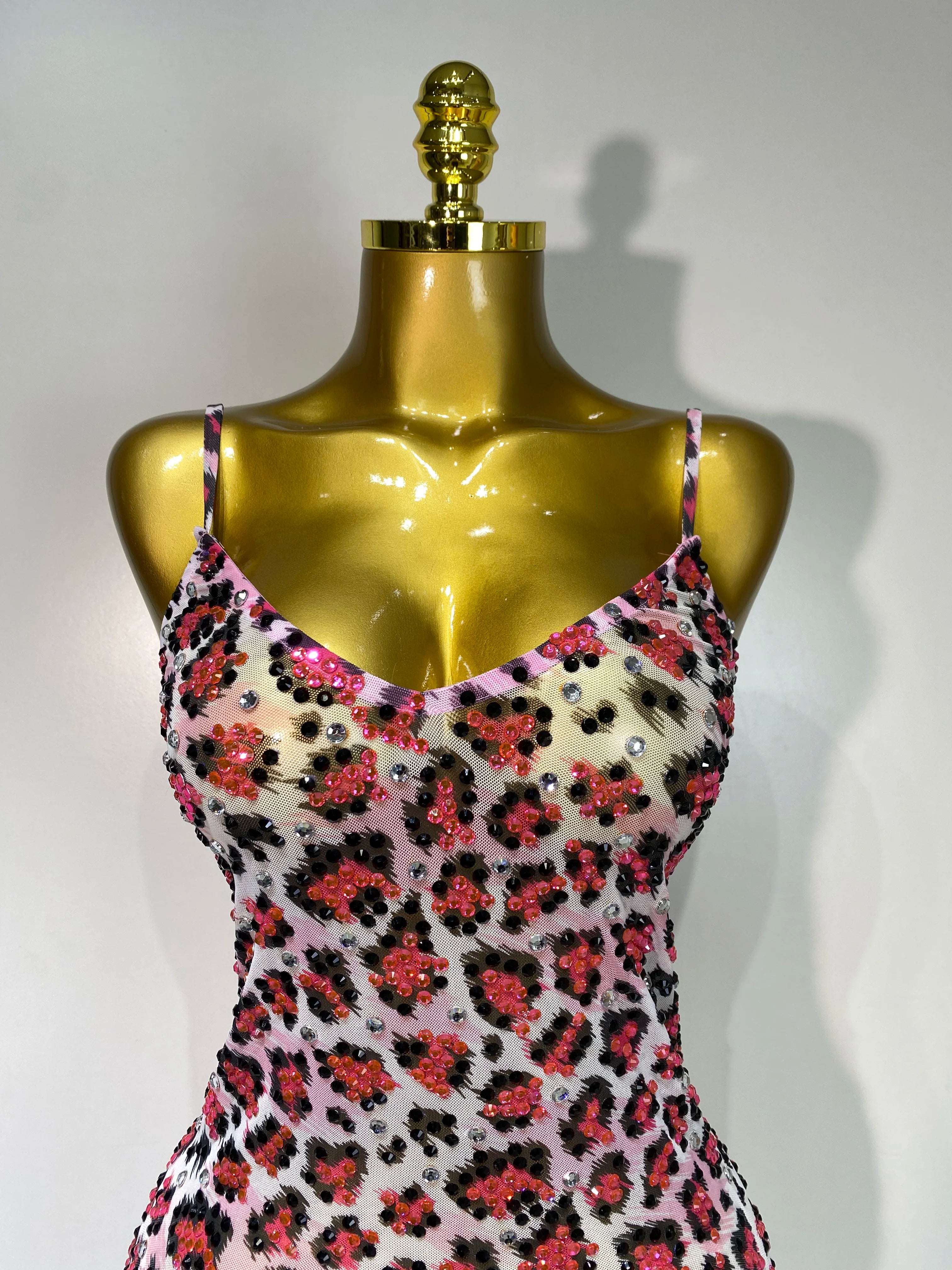 Sparkly Gold Rhinestone Transparent Sleeveless Mini Dress Evening Birthday Celebrate Party Nightclub Dance Performance Outfit