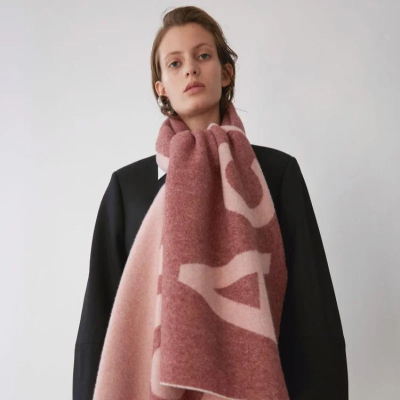 Winter Thickened Letter Shawl for Women Thermal Warm Resistant Wool Scarf Outdoor Fashion Versatile Windproof Women Accessories