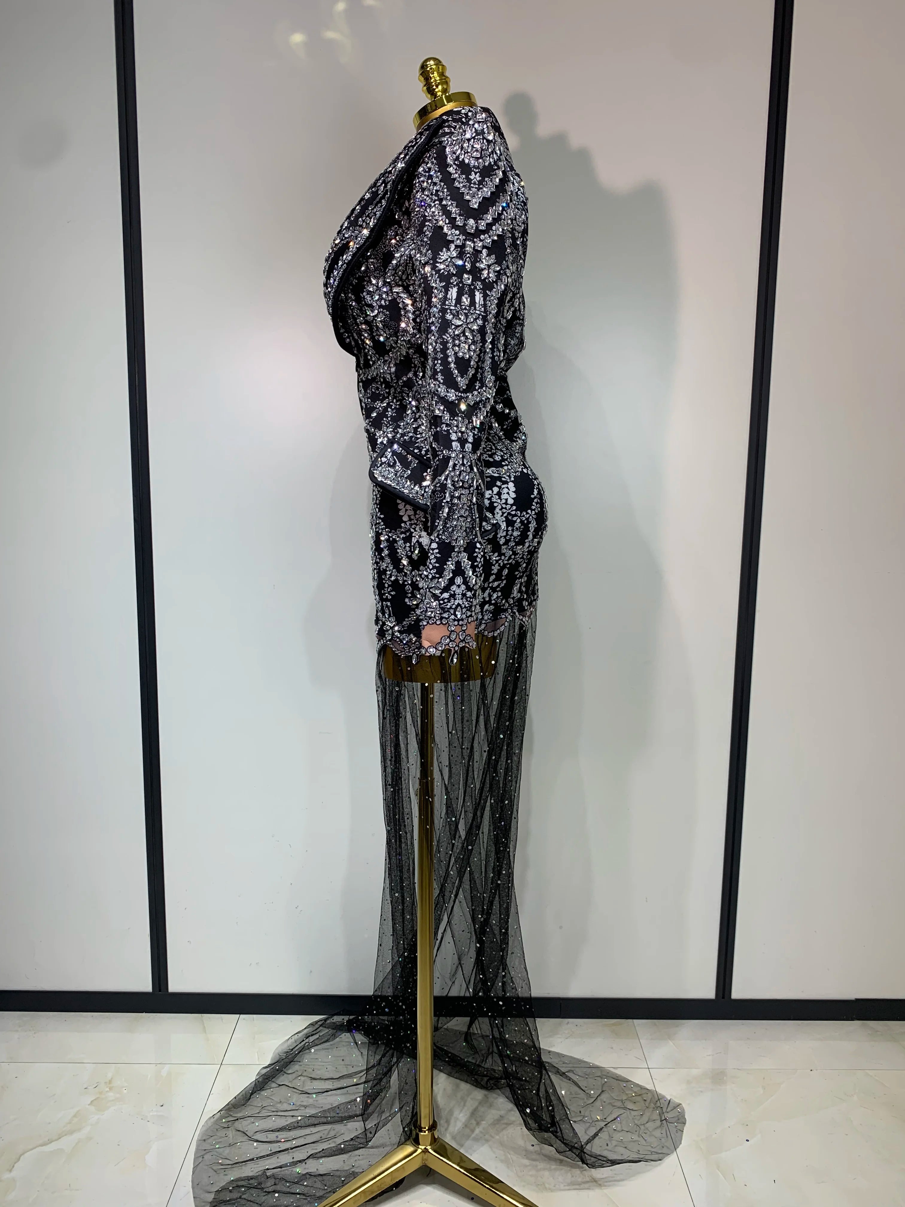 High Quality Luxury Nightclub Evening Birthday Dresses Stage Perform Outfit Sparkly Rhinestone Women's Elegant Party Sexy Dress