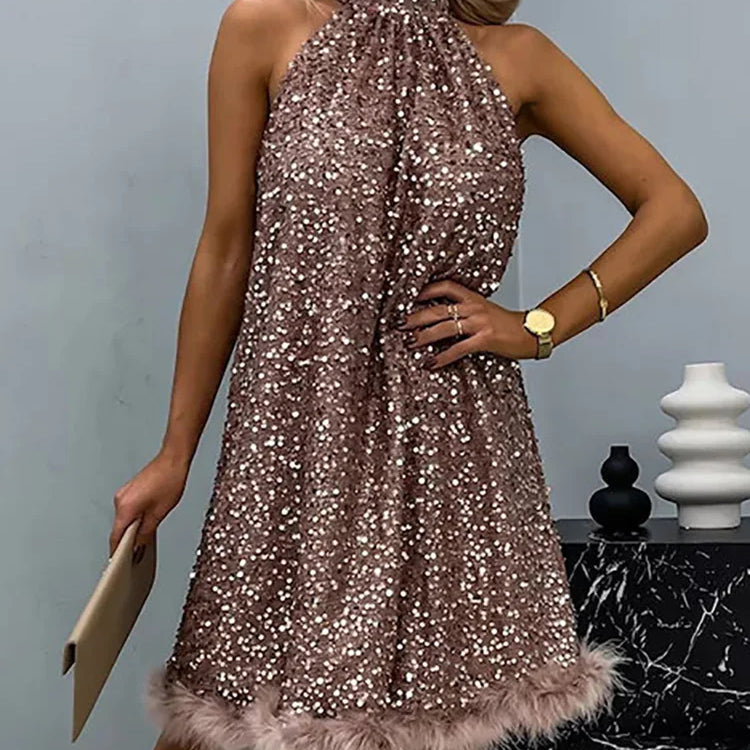 Sexy Party Club Tassel Patchwork Lady Dress Halter Sleeveless Slim Women Summer Dress Chic Off Shoulder Casual Lacing Up Dress