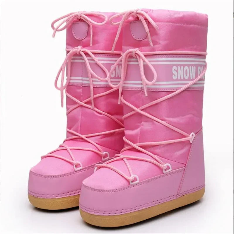 Winter Snow Boots Fashion space boots Thick Faux Fur fluffy Lace-Up Warm Waterproof Rubber Plush style lunar shoes Girls Booties pink01