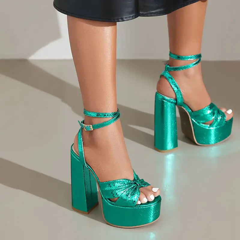 SIMLOVEYO Sexy Women Sandals Peep Toe Block High Heels Ankle Buckle Strap Platform Hill Size 45 Party Shoes