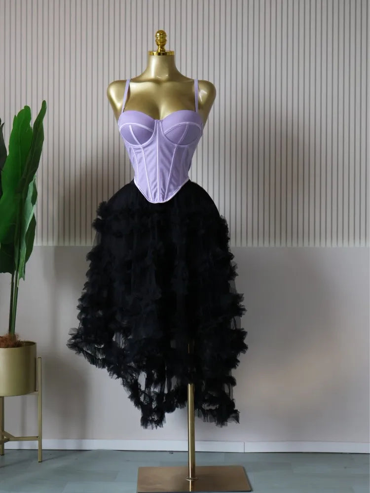 CM.YAYA Women's Dress Set Tunic Irregular Crop Top and Irregular Ball Gown Maxi Long Skirt Suit 2025 Two 2 Piece Set Outfits