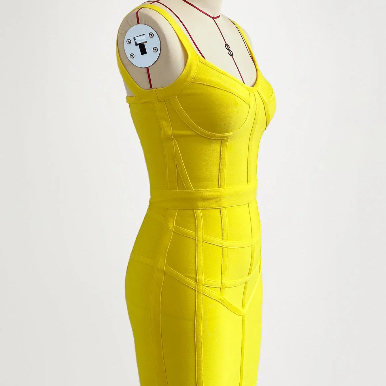 WillBeNice Bright Yellow Runway Bandage Mini Knitted Dress Women Bustier Sexy High Street Elastic Vestidos Short Dress