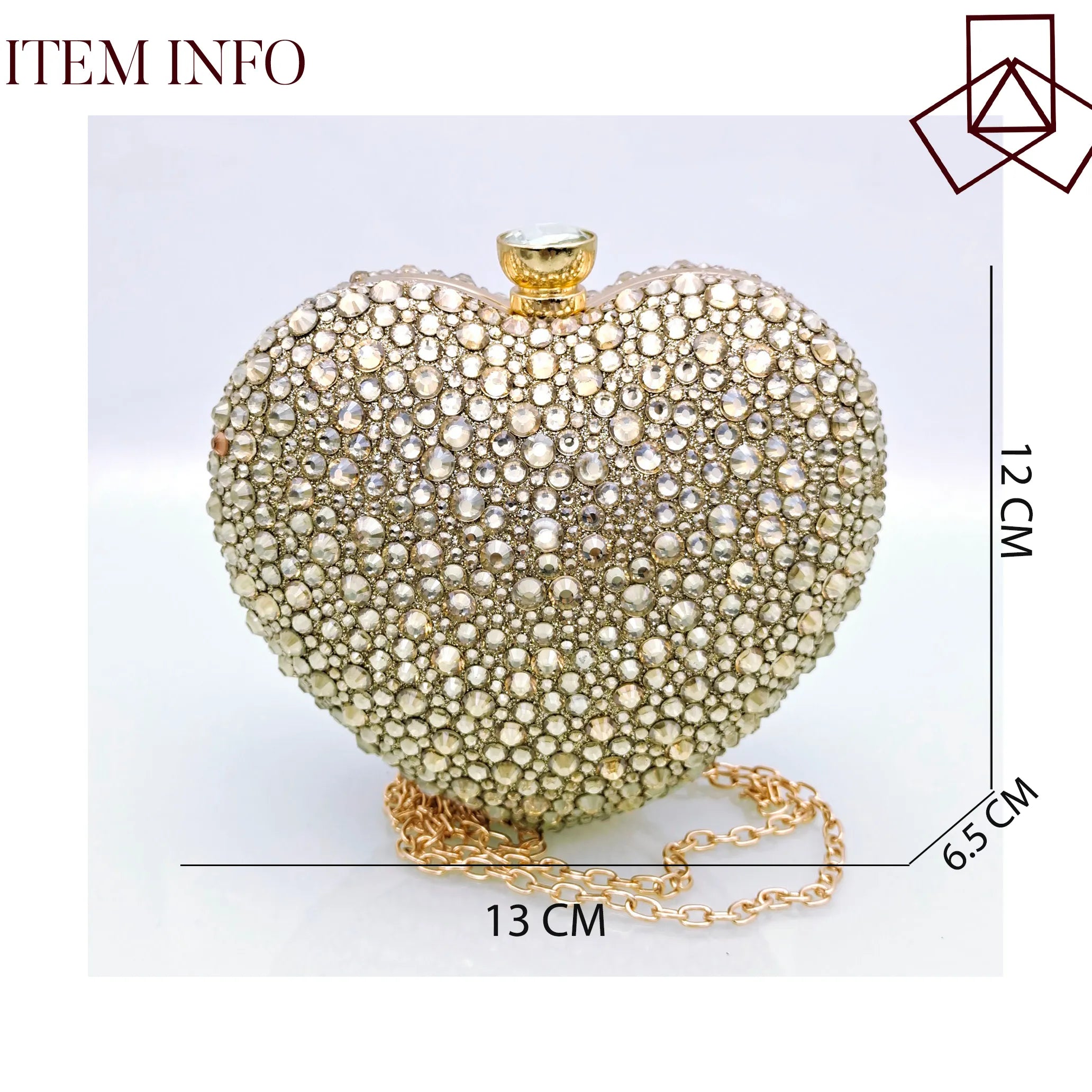 Gold Color Shine Luxury Design Heart Shaped Packet And Mid-heel Rhinestone Snake Wrap Strap Pointed Toe Shoes And Bag