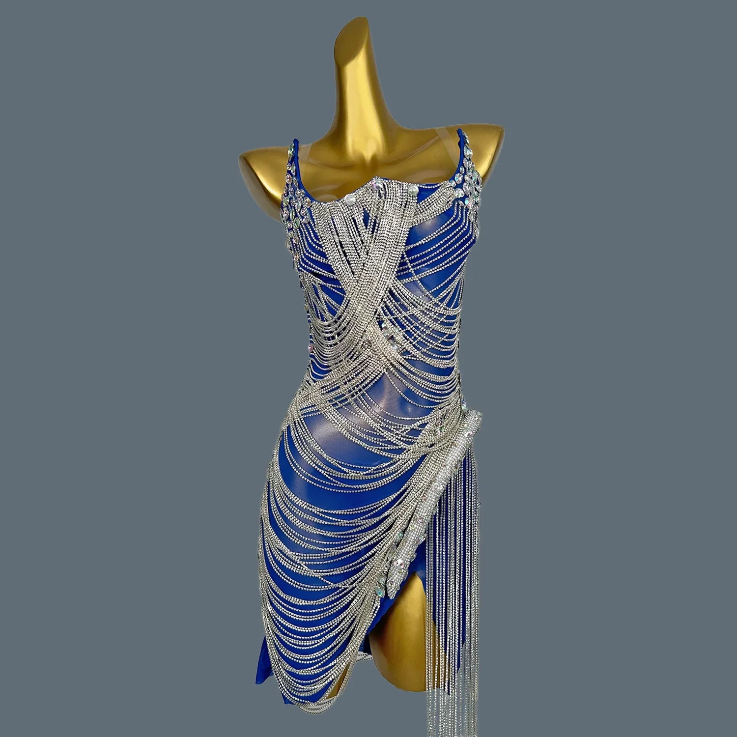 Sexy Halter Diamond Black Girls Party Mini Dress Luxury Tassel Beads Draped Cocktail Dress For Women Birthday Party Dress Luoli Blue