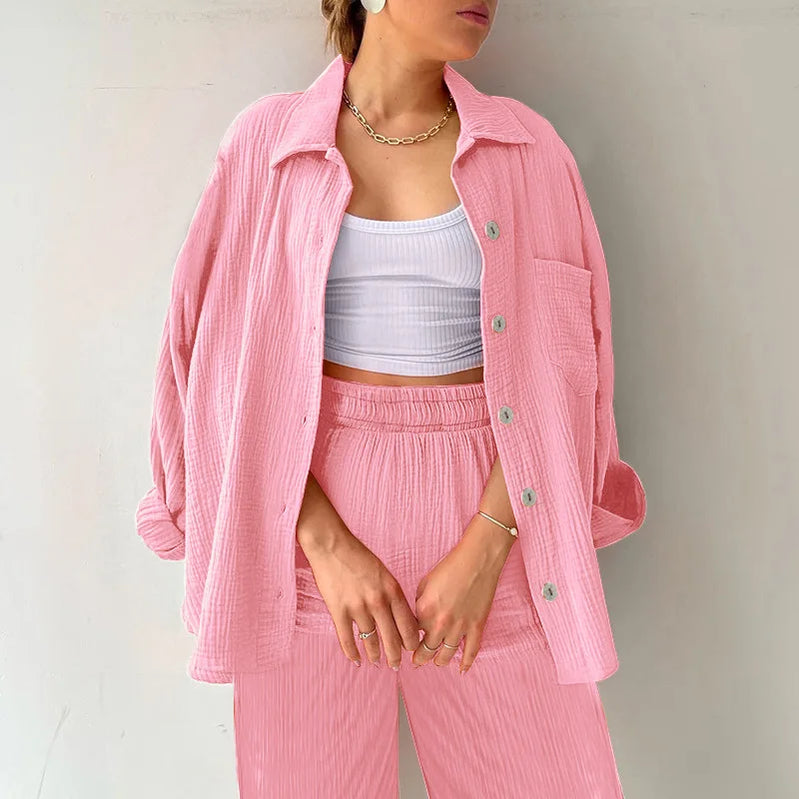 Solid Color Casual Loose Pants Sets For Women 2024 Elegant Autumn Women's Two Pieces Suit Full Trouser Set Female Outfit Clothes BK534-12