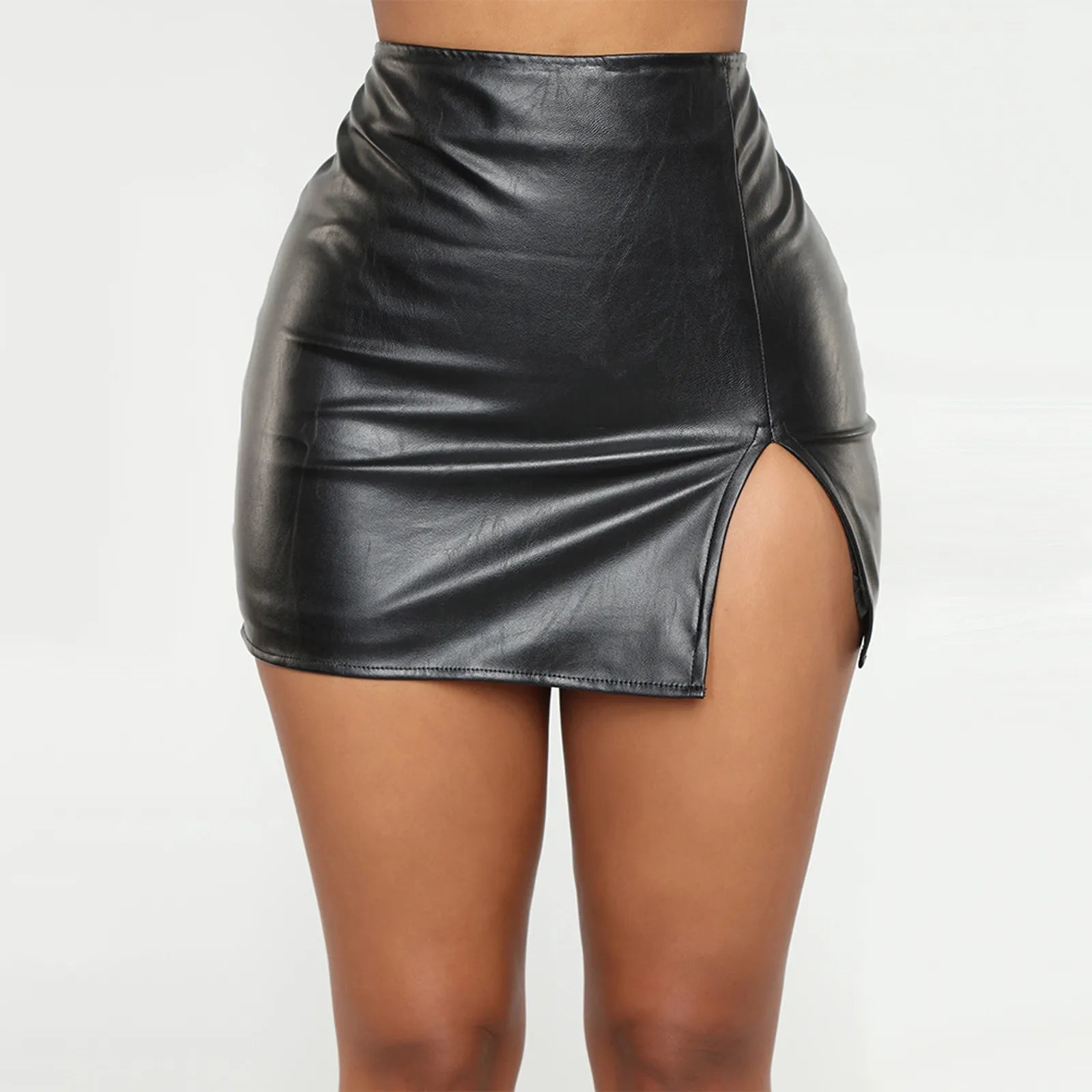 Leather Night Clubwear Skirts Women Summer Solid Color PU Zipper Sexy Hip Leather MIni Short Skirts Y2K Faldas Mujer Moda a-Black