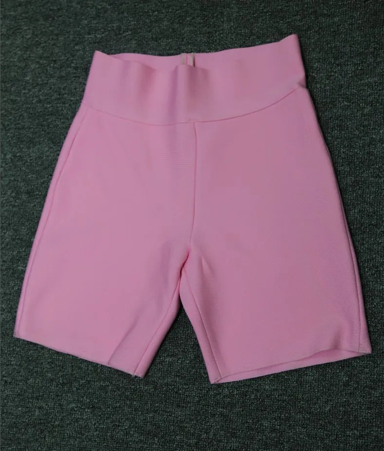 Calças de bandagem de rayon elásticas cinza preto e branco de celebridades de alta qualidade, shorts esportivos justos da moda