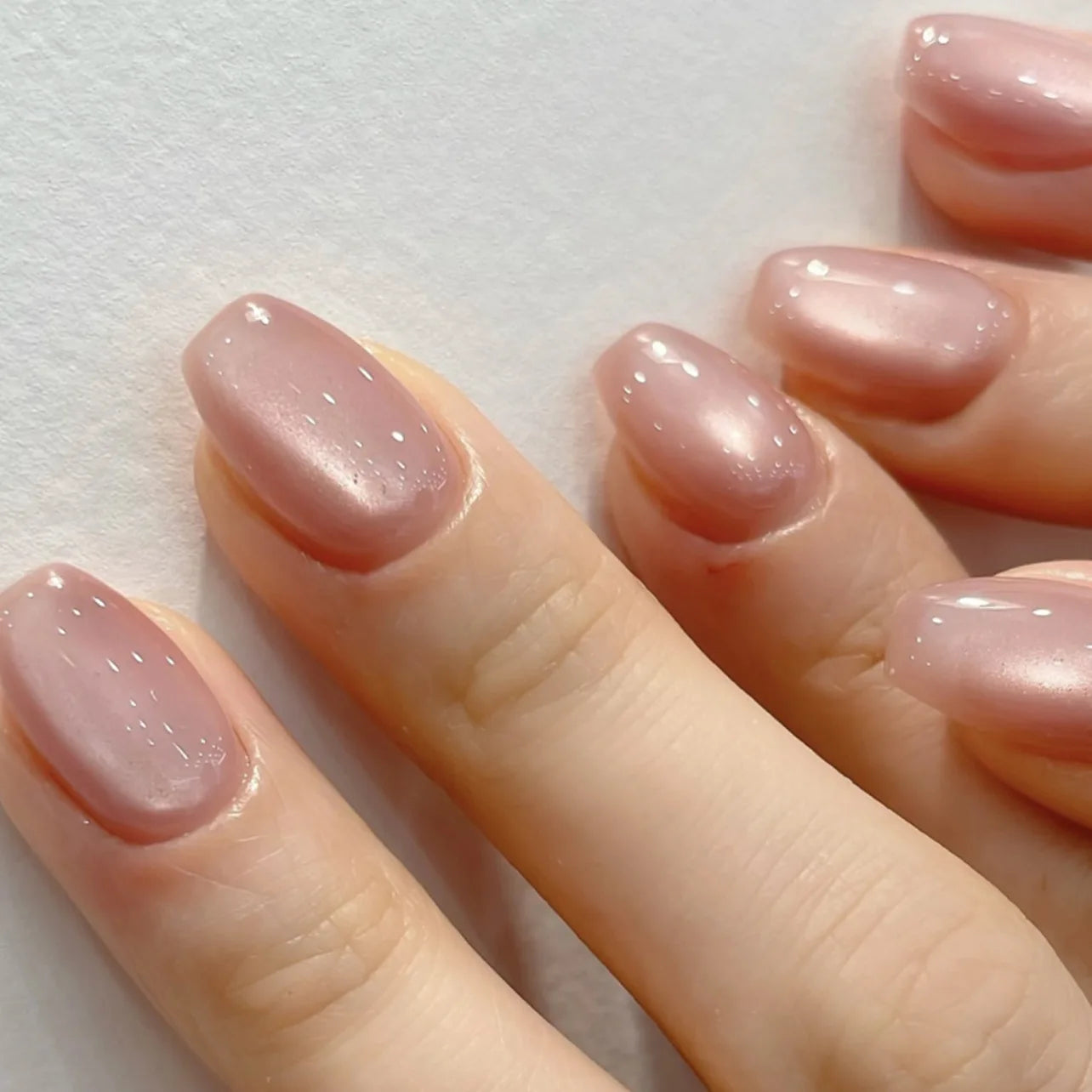 24Pcs Pink Glossy Short Square Head Press on Nails French White Edge Ballet Wearing Fashion Nail Tips Art Acrylic Fake Nails Set