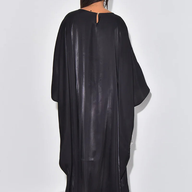 CM.YAYA Women Loose O-neck Full Batwing Sleeve Long Maxi Dress Summer Satin Vintage Africa Streetwear Vestido Evening Dresses