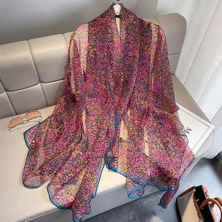 Print Silk Scarf Hijab Women Spring Deisgn Soft Beach Stoles Elegant Head Scarves Echarpe Shawl Satin Large Wrap Echarpe Bandana see chart 29