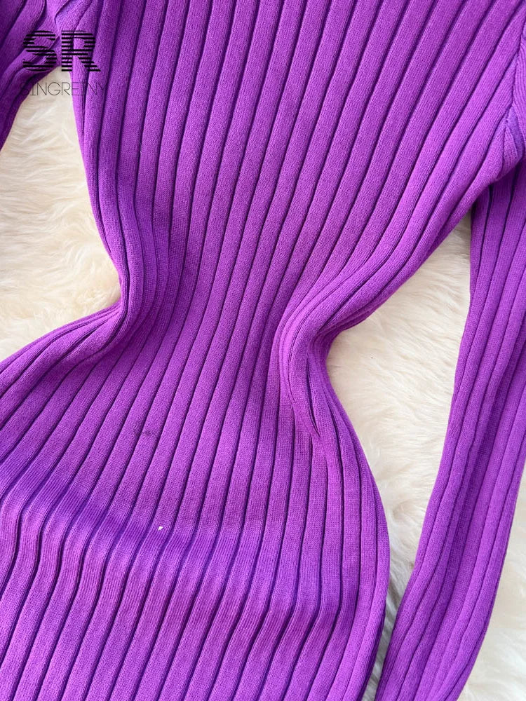 Winter Women Knit Maxi Dress O Neck Autumn Long Sleeve Slim Solid Harajuku Ladies Fashion Pencil Sweater Long Dresses
