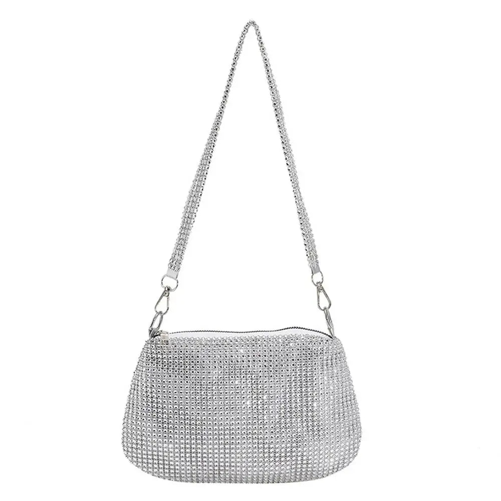 1Pc Elegant Women Rhinestones Evening Clutch Handbags Fashion Shiny Dinner Party Wedding Purses Shoulder Underarm Bag for Women Lavender
