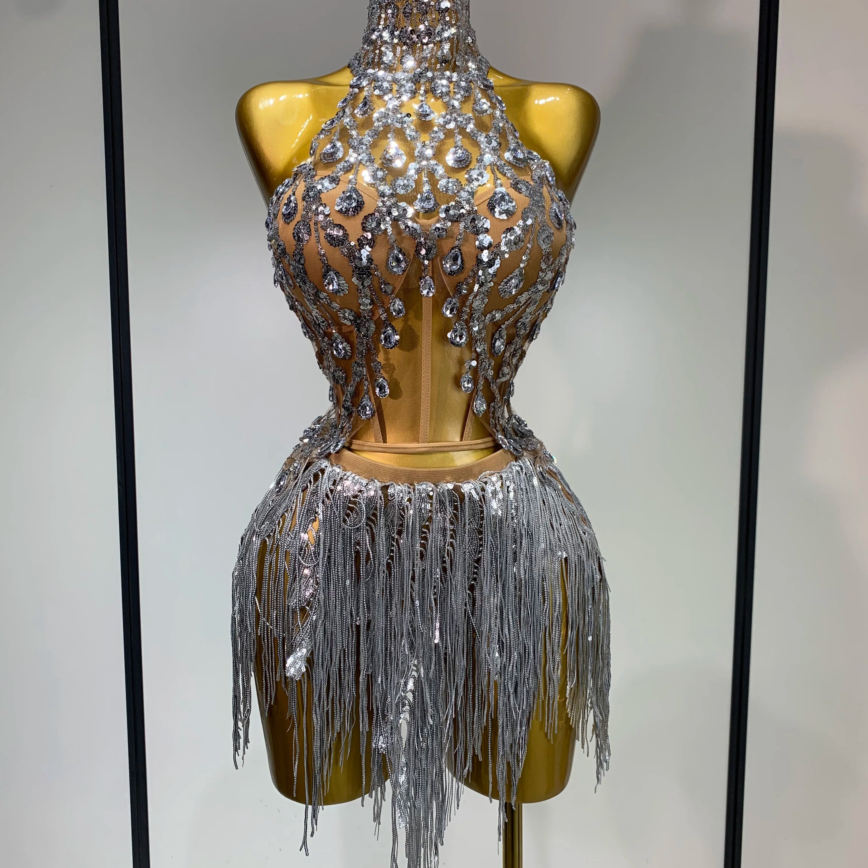 Women Sexy Sequins Rhinestone Glitter Two Pieces Sets 2025 Luxury Birthday Evening Party Nightclub Hotwife Singer Stage Outfit