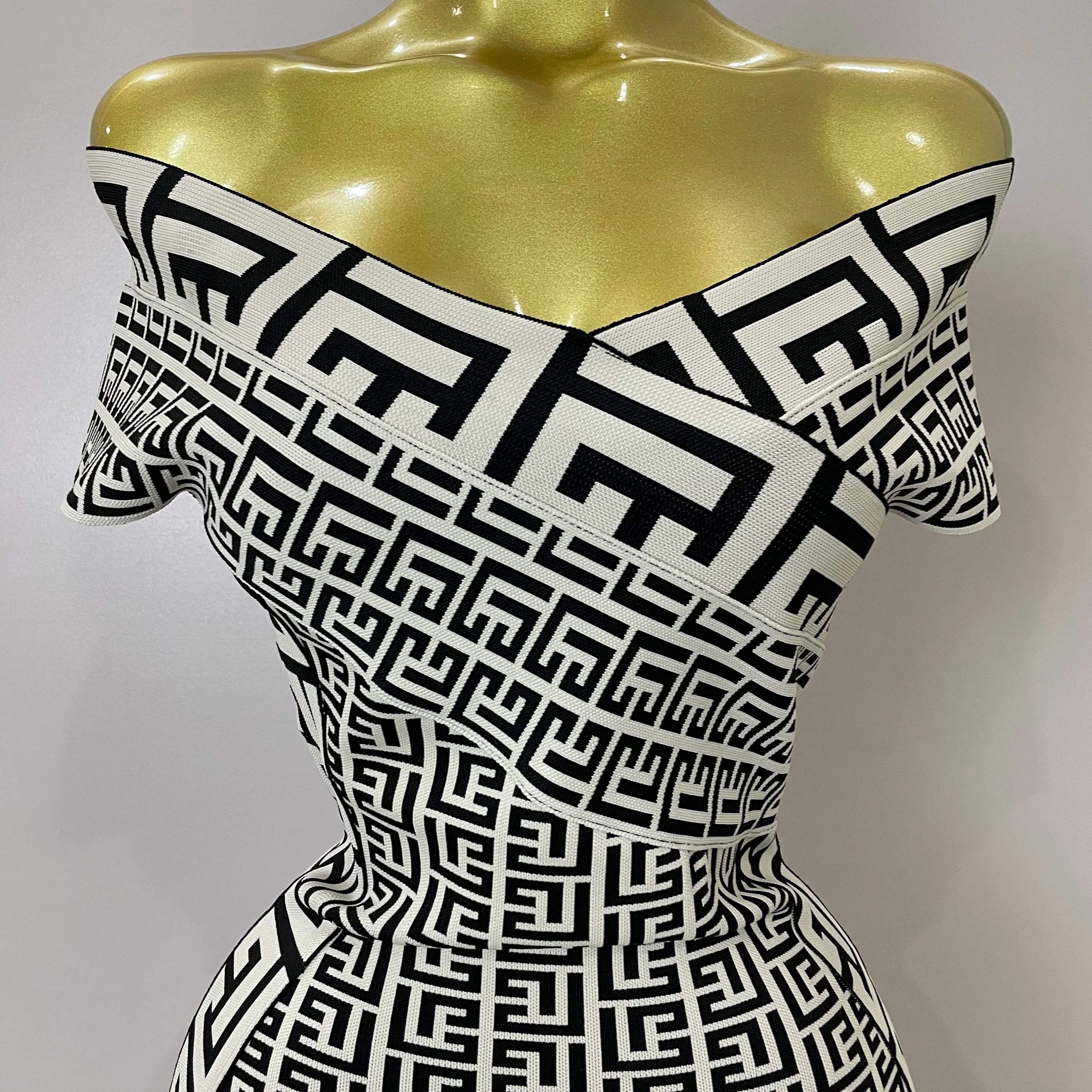 High Quality 2025 Women Sexy Jacquard Slash Neck Off Shoulder Bodycon Mini Bandage Dress Elegant Evening Birthday Party Dress