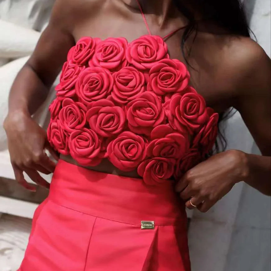 Summer Women Sexy Halter Off the Shoulder Bodycon Short Florals Tops Celebrate Nightclub Party Birthday Camis Tops