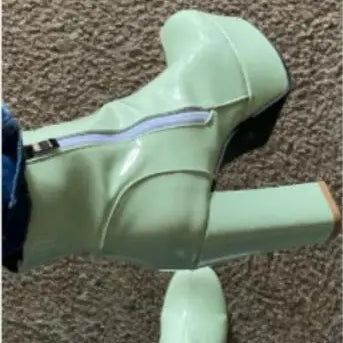 SIMLOVEYO 2022 Ladies Ankle Boots Round Toe Platforms Color Chunky Heel US12 Yellow Purple Orange A4367