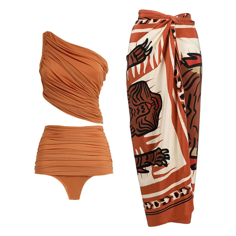 New Retro Off Shoulder Ruffle Printed Bikini Set Swimsuit Women Swimwear Beachwear Bikinis Bathing Suit Beach Vacation Outf Set 7