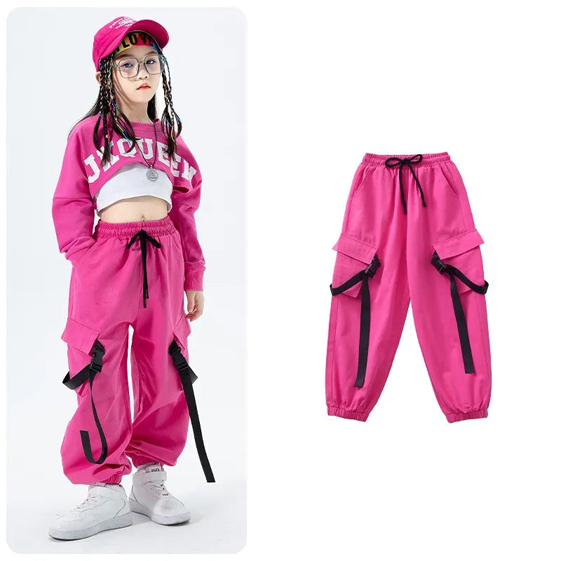 Girls Jazz Dance Performance Dress Girls Hip-hop Suit Cool Belly Button Exposed Clothing Children's Hip-hop Fashion Clothes 823 trousers
