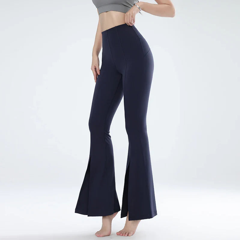 Women's Sports Fitness Pants High Elastic Yoga Pants Flared Pants Beautiful Legs Bottoms High Elastic Fashion Long Pants Navy blue