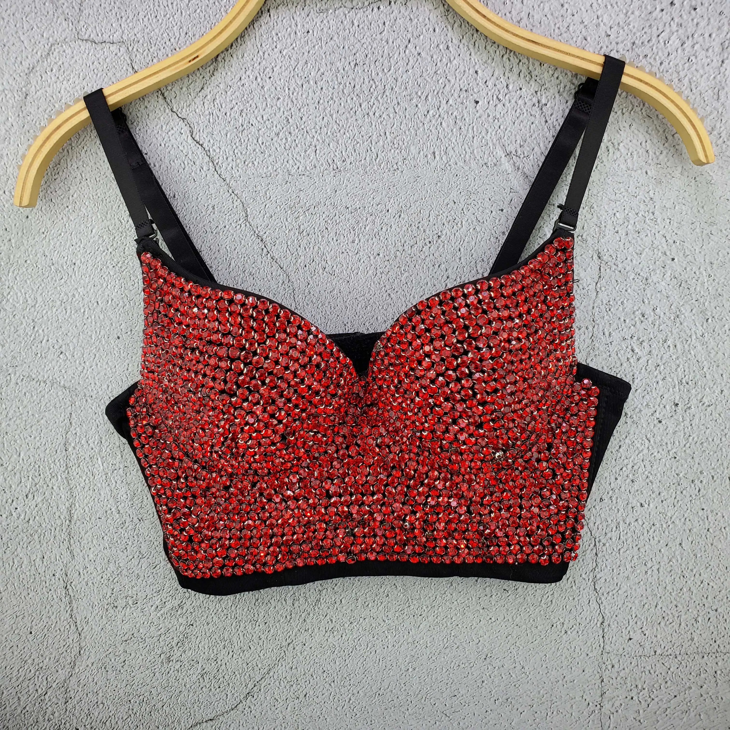 Rhinestone Bead Bustier Corset Pearls Diamond Push Up Night Club Bralette Women's New Fashion Bra Cropped Tops Plus Size