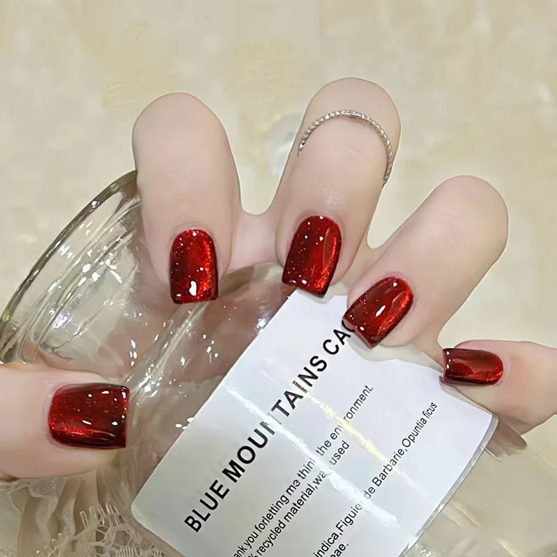24pcs/30pcs/set fake nails for women cat eyes french nail tips purple red green brown color faux ongles press on false nail art