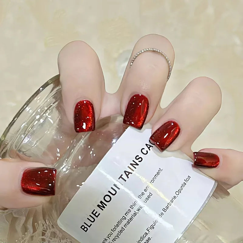 24pcs/30pcs/set fake nails for women cat eyes french nail tips purple red green brown color faux ongles press on false nail art