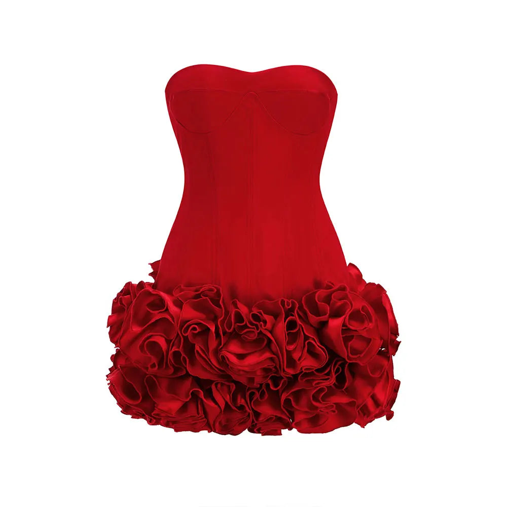 2024 Sexy Women'S Backless Drawstring Tied Dress Strapless Sleeveless Edible Tree Fungi Puffy Dress Cocktail Party Vestidos