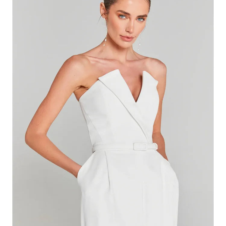 Conjunto feminino de verão luxuoso, sexy, manga comprida, branco pérola, bodycon, macacão, designer de celebridades, macacão de rua