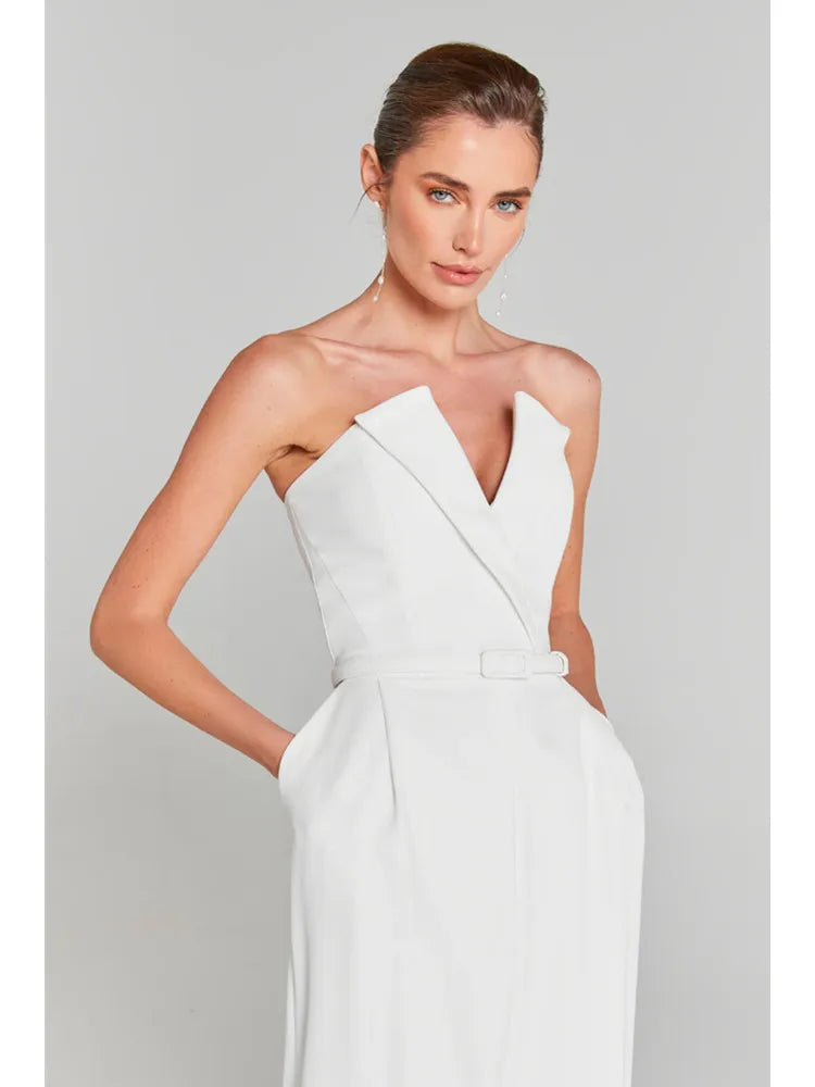 Conjunto feminino de verão luxuoso, sexy, manga comprida, branco pérola, bodycon, macacão, designer de celebridades, macacão de rua