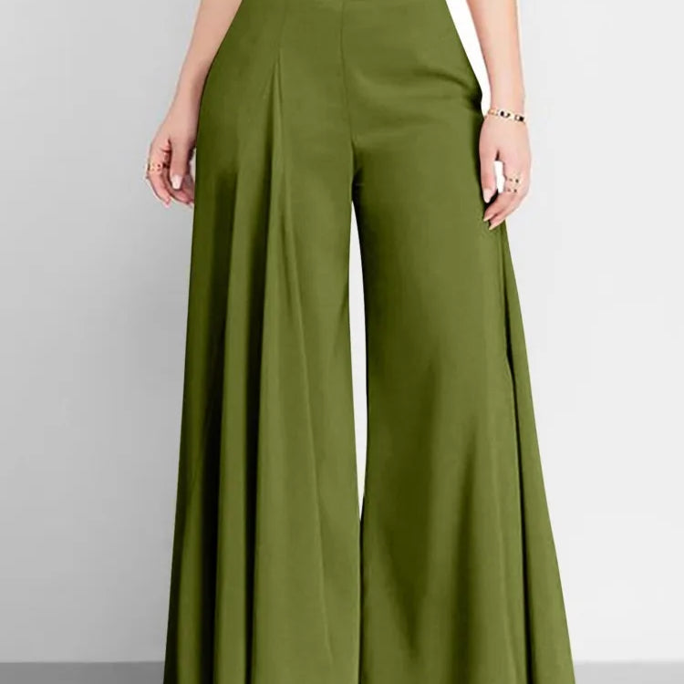 Womens High Waist Wide Leg Pants Spring Autumn Fashion Elegant Flare Trousers Casual Holiday Loose Green New Long Pant Female