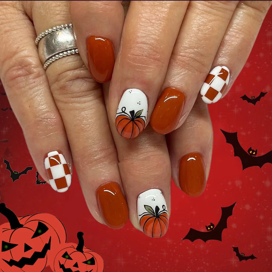 24Pcs Halloween Day Scream Ghost Face Pattern Stick on Fake Nails Manicure Long Almond Spice Cool Finished Detachable Nail Tips