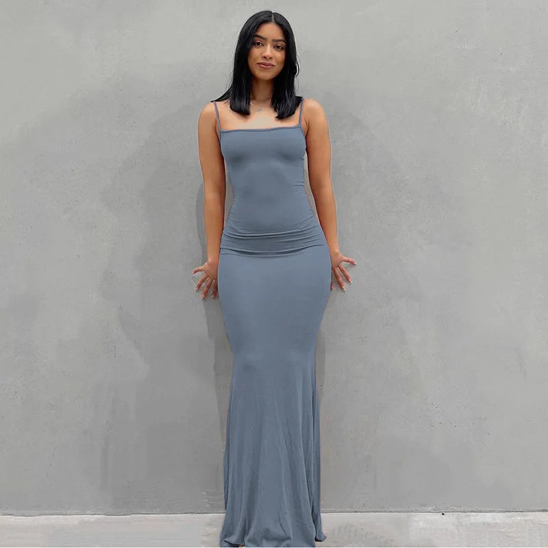 Satin Slip Sleeveless Backless Maxi Dress Women Y2K Summer Bodycon Elegant Sexy Outfits Ladies Birthday Party Club Sundress Blue