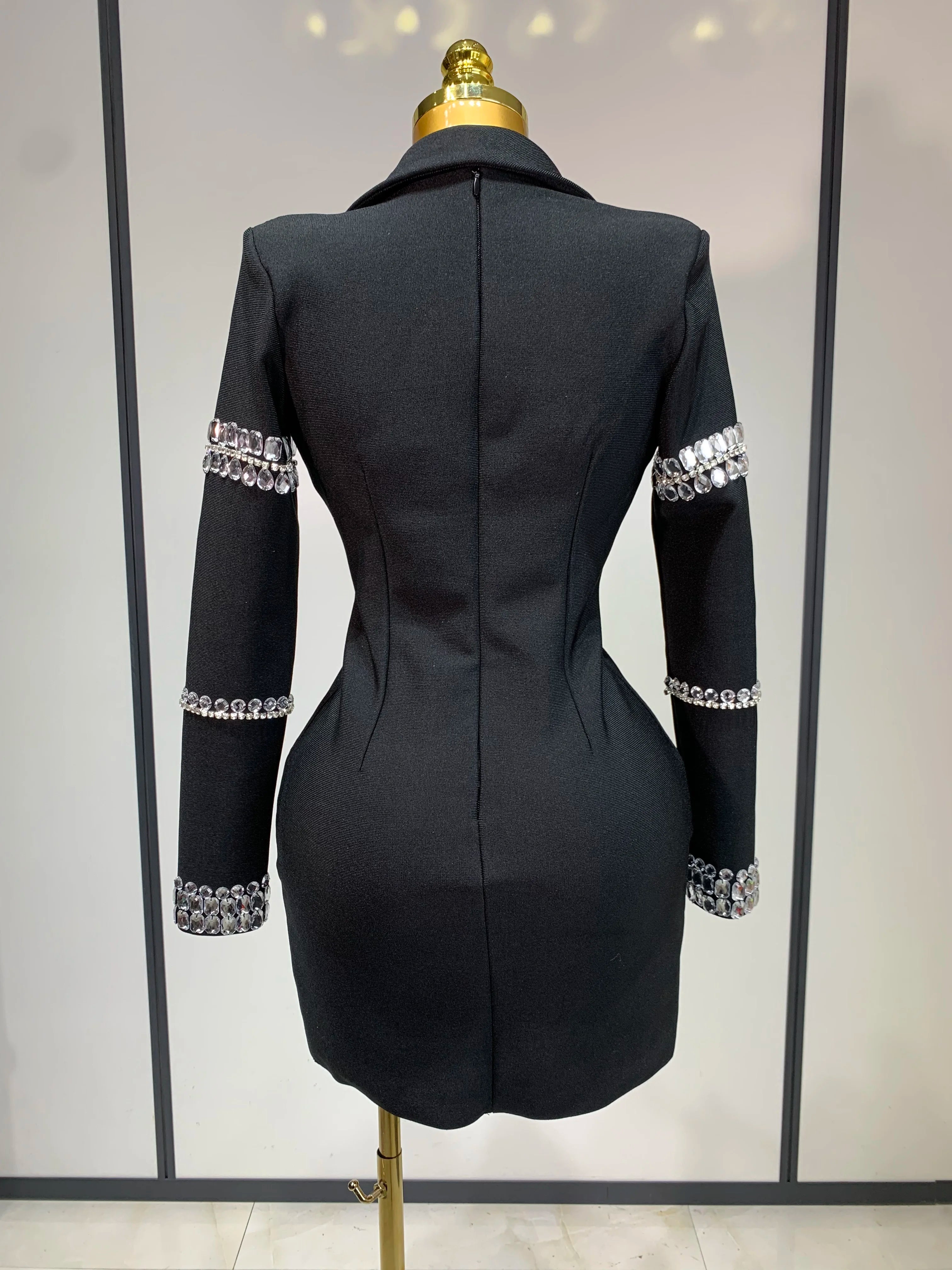Women Sexy Long Sleeve V Neck Beading Rhinestone Mini Bodycon Bandage Dress 2025 Celebrity Elegant Evening Party Birthday Dress