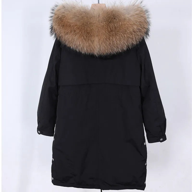 Real Fur Down Jacket Women Long Coat Warm Outwear Big Fur Collar Luxury Female Clothes Parkas Puffer Jacket