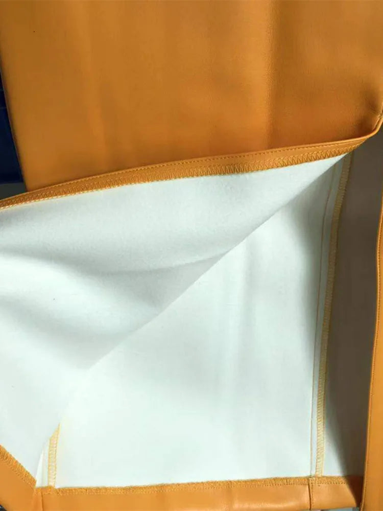 DEAT Fast Delivery New Fashion Korean Female PU Leather High Quality Mid-calf Length Spit Sexy High Waist Skirt AY095