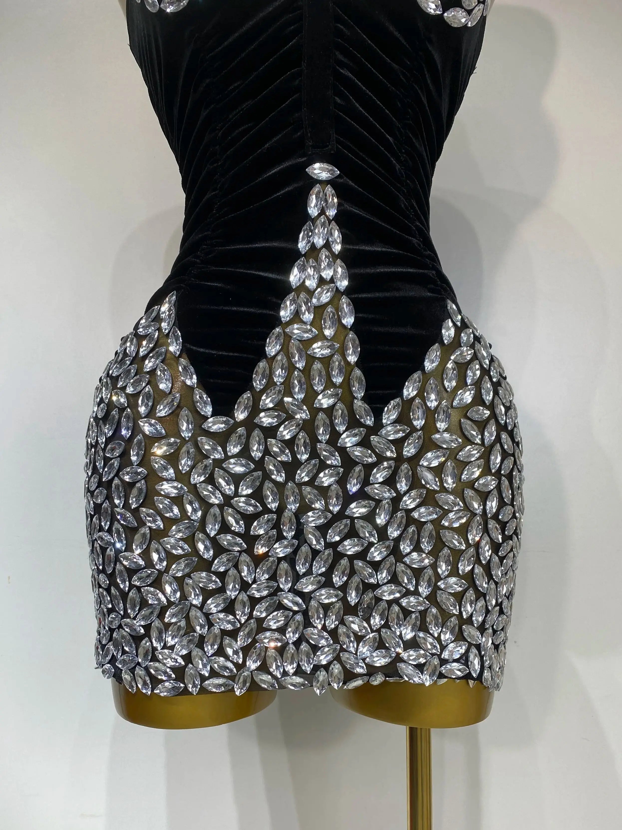 Women Sexy Bodycon Mini Dress Nightclub Elegant Evening Party Birthday Dress 2025 Celebrity Singer Shining Diamond Stage Costume