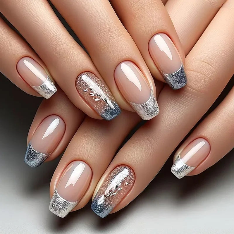 24pcs/set short medium fake nails shinny sparkling glitter square ballet nail tips starry star cat eyes press on false nail art