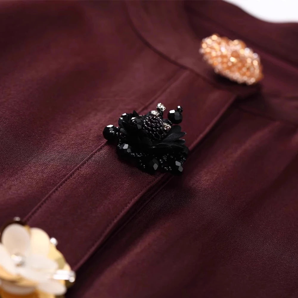 TWOTWINSTYLE Fashion Two Piece Sets for Women Round Neck Sleeveless Spliced Irregular Button Top High Waist Pant Set Female New